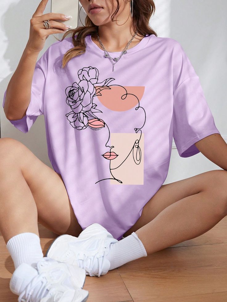 T-shirt imprimé 100% coton à col rond