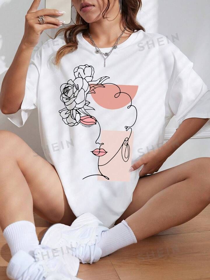 T-shirt imprimé 100% coton à col rond